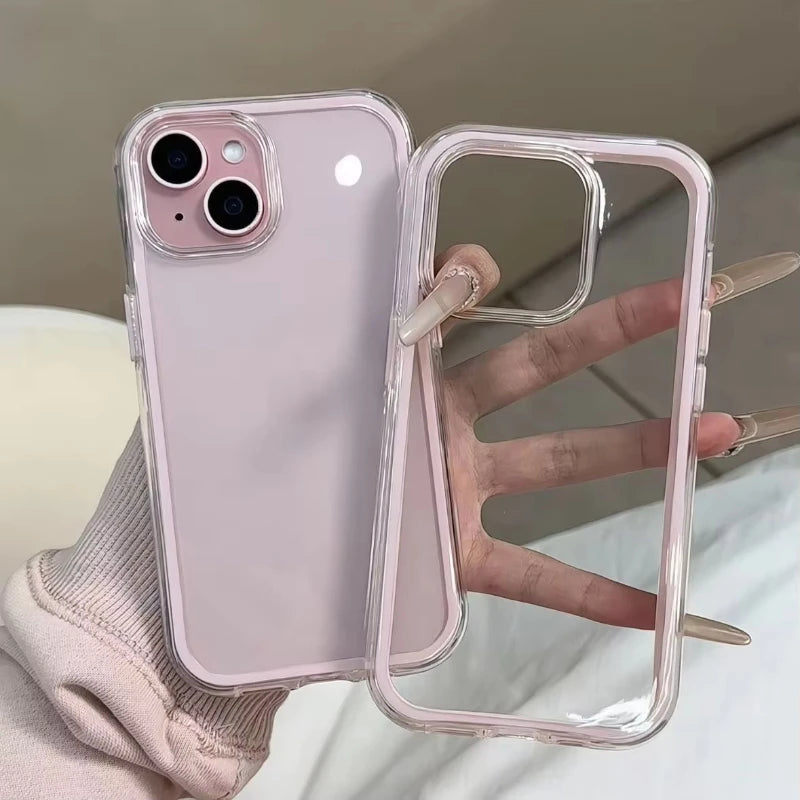 Luxury Candy Color Frame Clear Phone Case For iPhone 17 Pro Case iPhone 13 16 12 11 14 15 Pro Max Soft Shockproof Bumper Cover